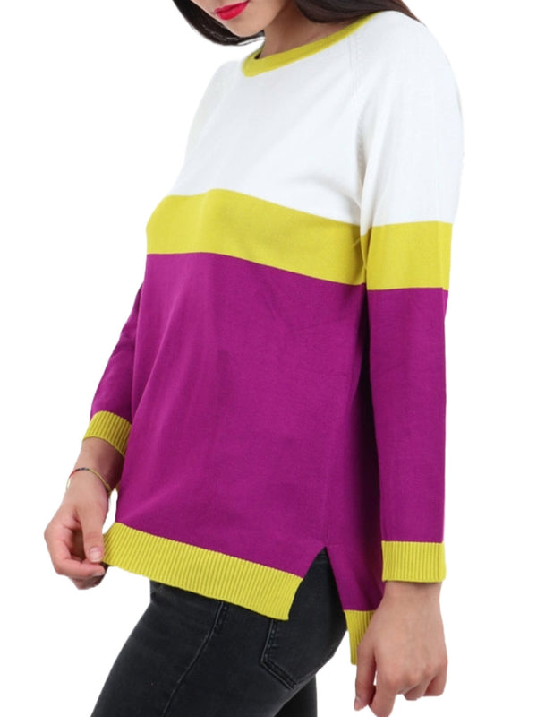 Emme Marella Maglia Maglia Donna in jersey color block Bianco ciclamino - Francavilla Moda